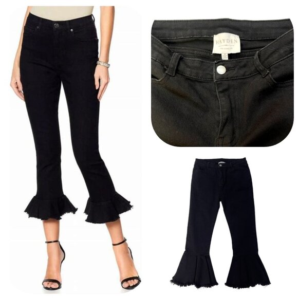 Hayden Denim - Hayden High Rise Cropped Ruffle/Flared Black Jeans M